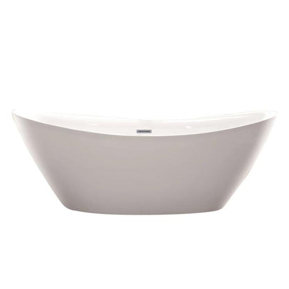 Vanity Art 71" W x 26" H White Acrylic Non-Slip Oval Freestanding Bathtub With Brushed Nickel Pop-up Drain, Overflow and Flexible Drain Hose