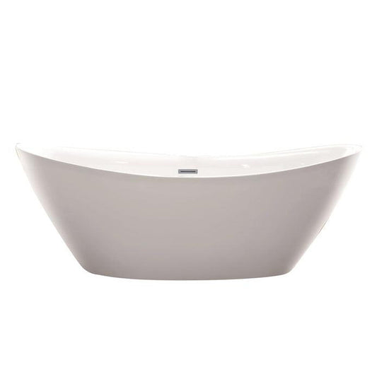 Vanity Art 71" W x 26" H White Acrylic Non-Slip Oval Freestanding Bathtub With Matte Black Pop-up Drain, Overflow and Flexible Drain Hose