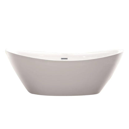 Vanity Art 71" W x 26" H White Acrylic Non-Slip Oval Freestanding Bathtub With Polished Chrome Pop-up Drain, Overflow and Flexible Drain Hose