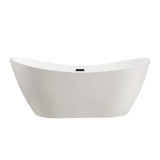 Vanity Art 71" W x 28" H White Acrylic Freestanding Bathtub With Matte Black Pop-up Drain, Slotted Overflow and Flexible Drain Hose