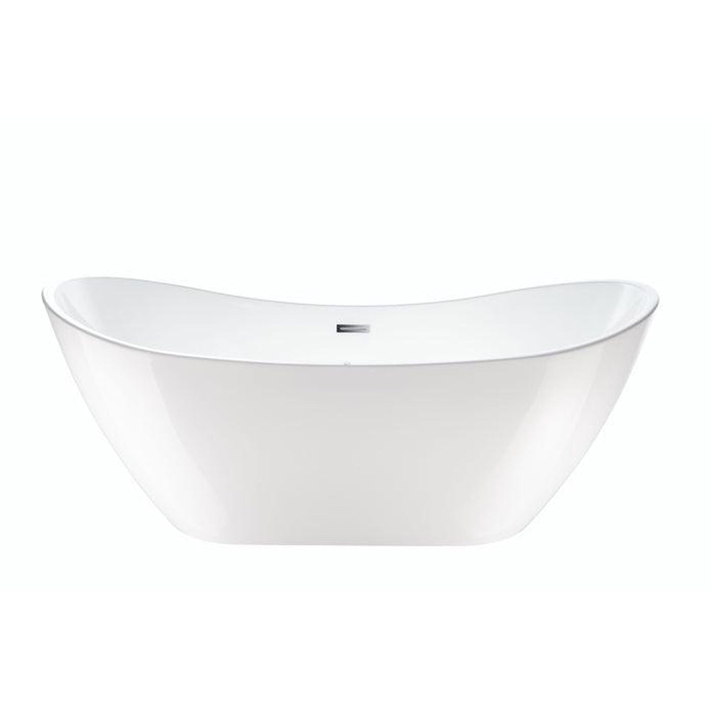 Vanity Art 71" W x 28" H White Acrylic Freestanding Bathtub With Polished Chrome Pop-up Drain, Slotted Overflow and Flexible Drain Hose