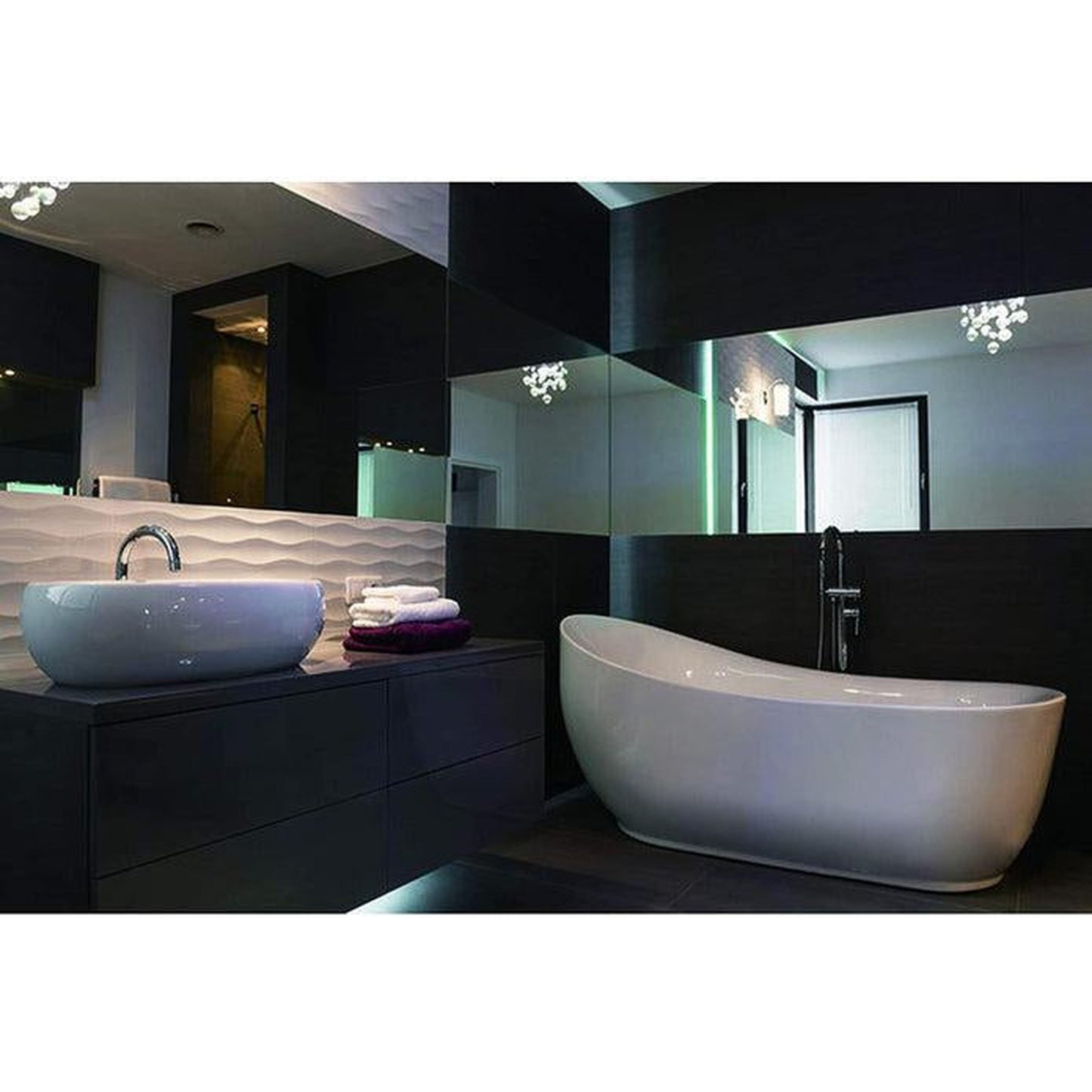 Vanity Art 71" x 35" White Acrylic Freestanding Bathtub With Polished Chrome Pop-up Drain and Flexible Drain Hose
