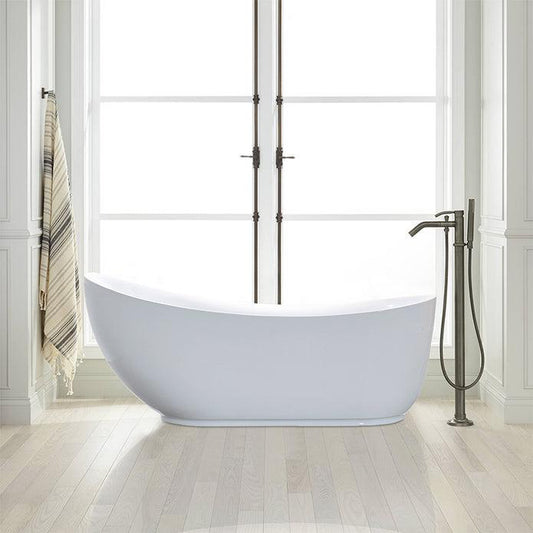 Vanity Art 71" x 35" White Acrylic Freestanding Bathtub With Polished Chrome Pop-up Drain and Flexible Drain Hose