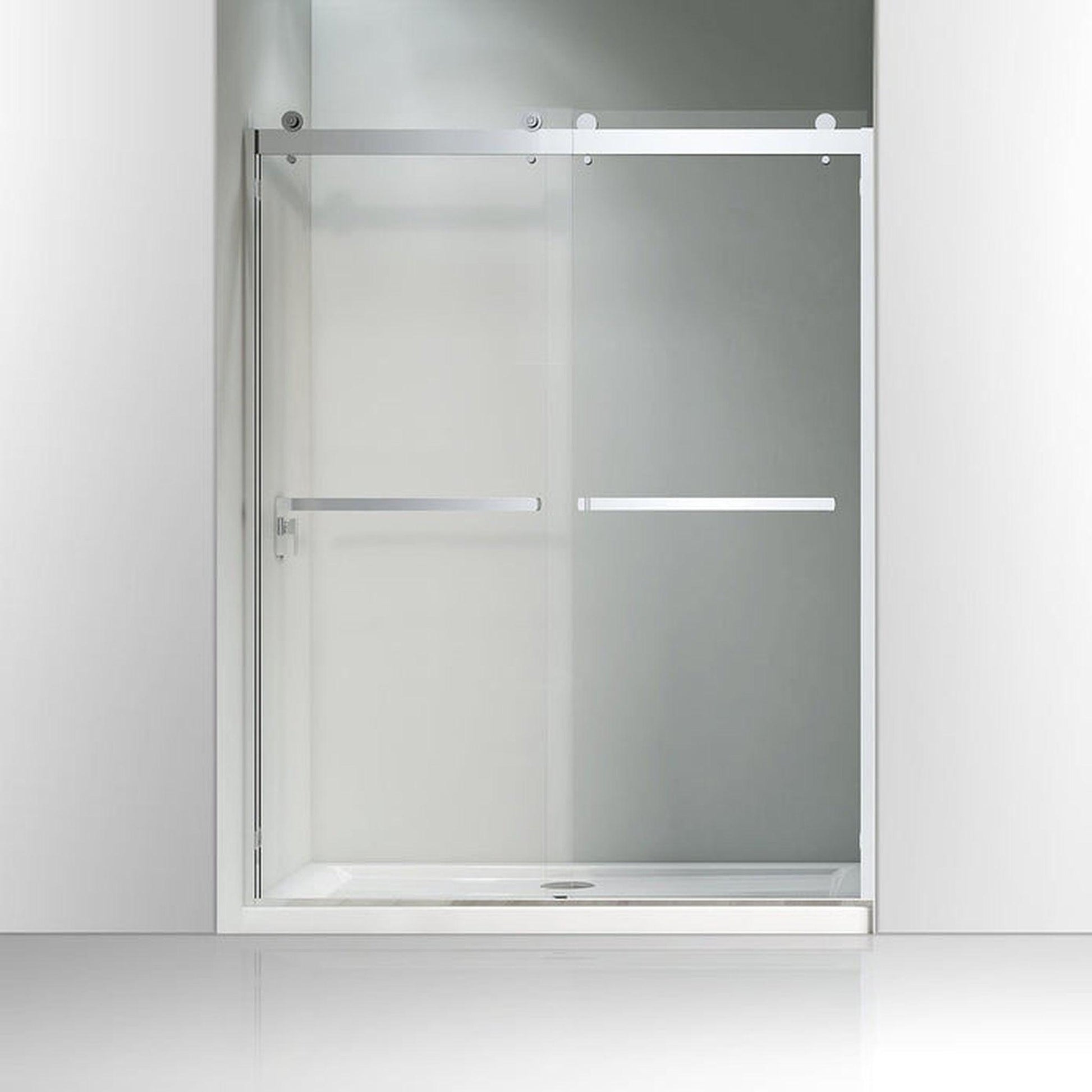 Vanity Art 76" H x 60" W Clear Tempered Glass Frameless Double Sliding Shower Door With Brushed Nickel Hardware