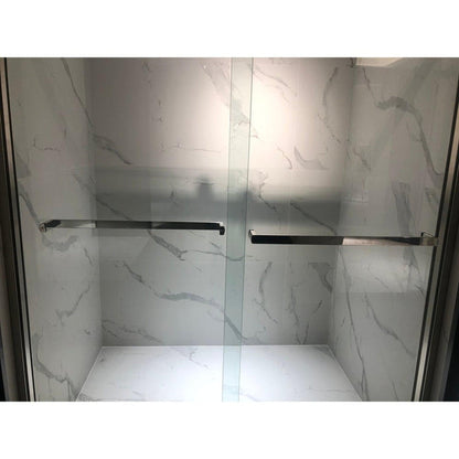 Vanity Art 76" H x 60" W Clear Tempered Glass Frameless Double Sliding Shower Door With Brushed Nickel Hardware