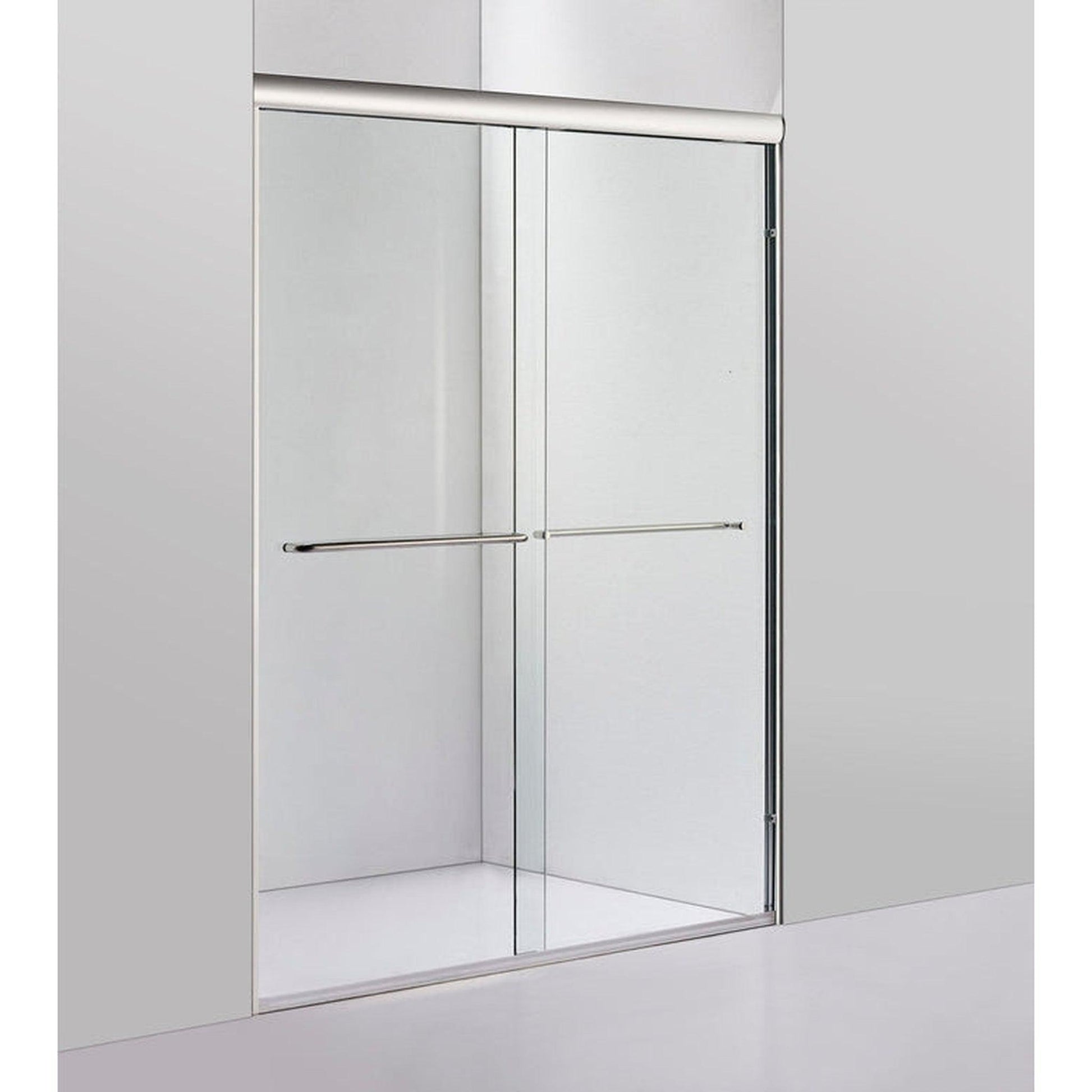 Vanity Art 76" H x 60" W Clear Tempered Glass Single Sliding Frameless Shower Door With Brushed Nickel Hardware