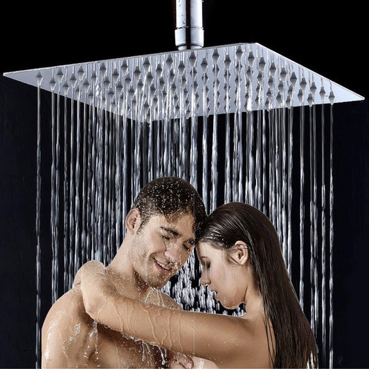 Vanity Art 8" Brushed Nickel Stainless Steel Ceiling Mount Square Rain Showerhead With Waterfall Full Body Coverage