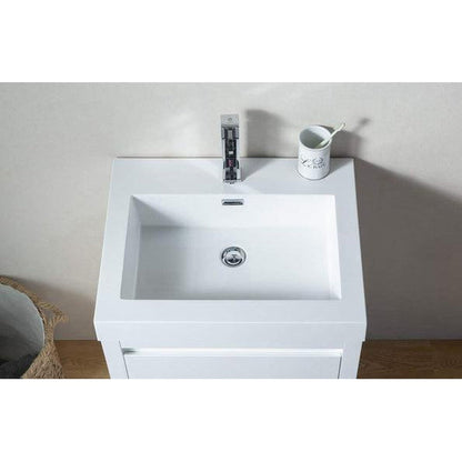 Vanity Art Annecy 24" Glossy White Floor Standing Vanity Set With White Engineered Stone Top and Integrated Single Sink