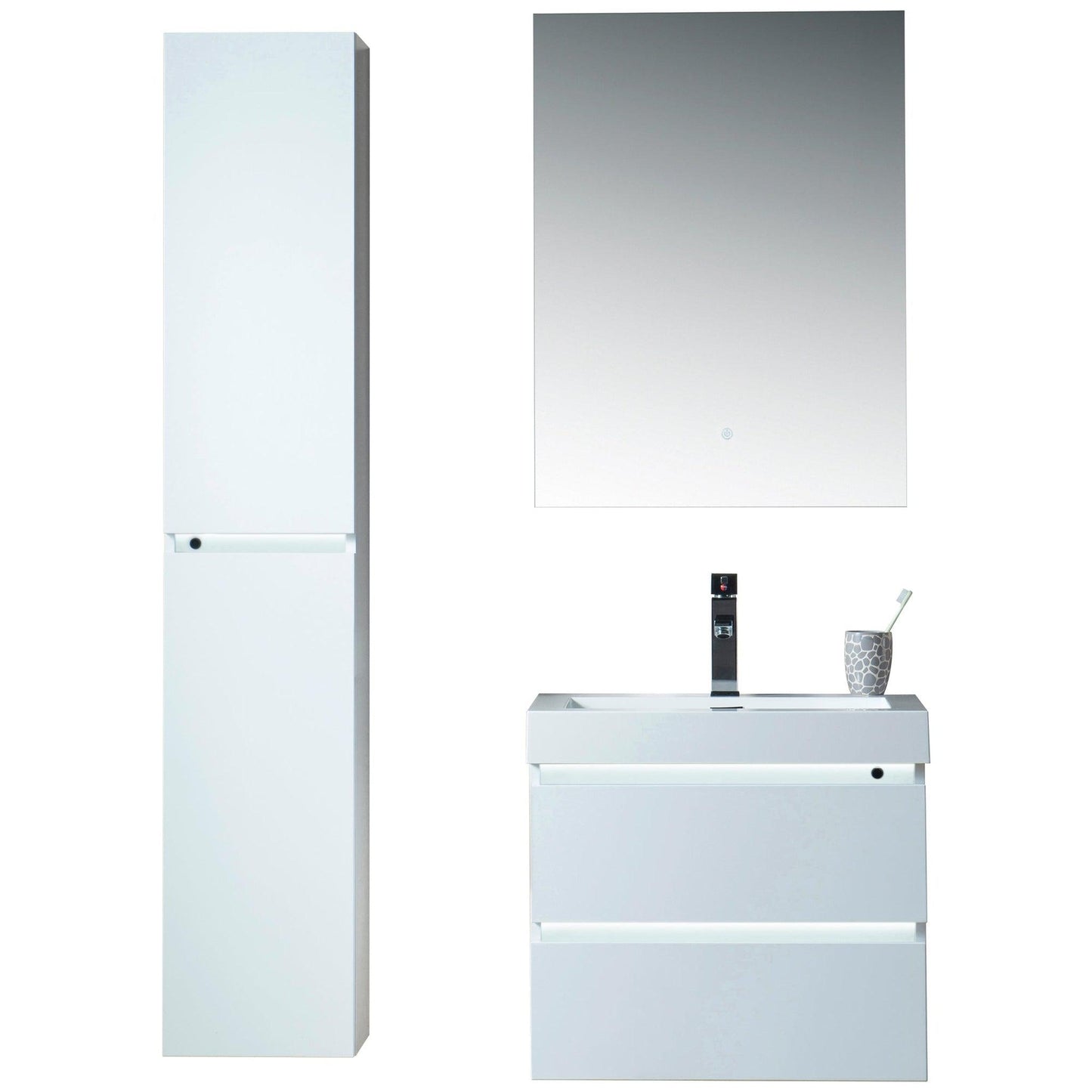 Vanity Art Annecy 24" Glossy White Wall Mounted LED Lighted Vanity Set With White Engineered Stone Top and Integrated Single Sink