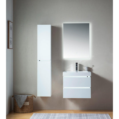 Vanity Art Annecy 24" Glossy White Wall Mounted LED Lighted Vanity Set With White Engineered Stone Top and Integrated Single Sink