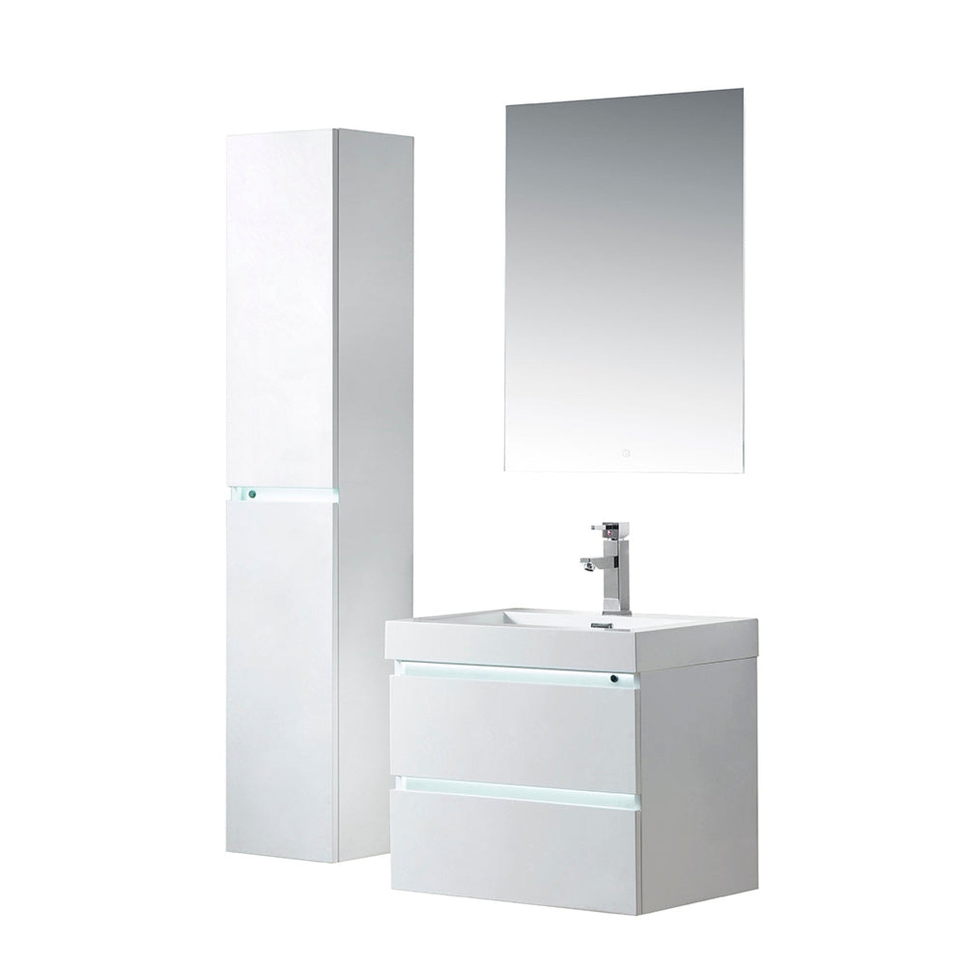 Vanity Art Annecy 24" Glossy White Wall Mounted LED Lighted Vanity Set With White Engineered Stone Top and Integrated Single Sink