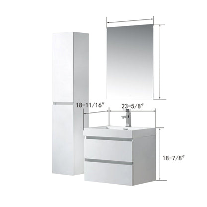 Vanity Art Annecy 24" Glossy White Wall Mounted Vanity Set With White Engineered Stone Top and Integrated Single Sink