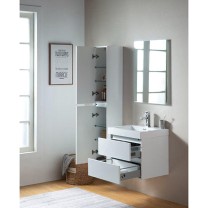 Vanity Art Annecy 24" Glossy White Wall Mounted Vanity Set With White Engineered Stone Top and Integrated Single Sink