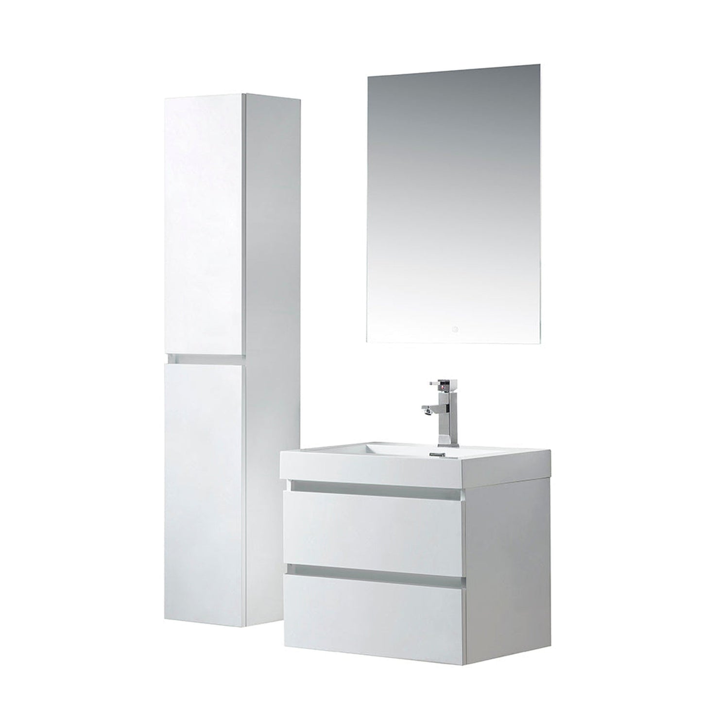 Vanity Art Annecy 24" Glossy White Wall Mounted Vanity Set With White Engineered Stone Top and Integrated Single Sink