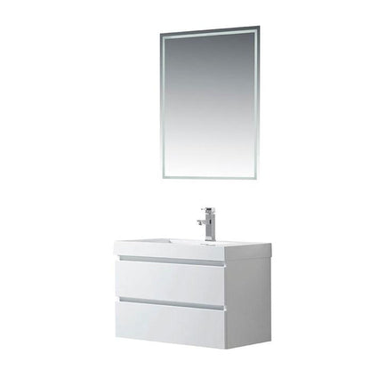 Vanity Art Annecy 30" Glossy White Wall Mounted Vanity Set With White Engineered Stone Top, Integrated Single Sink, Cabinet and Mirror