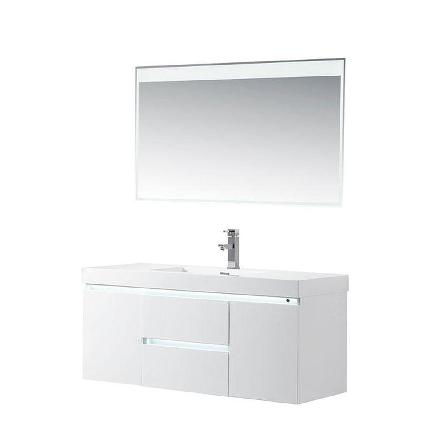 Vanity Art Annecy 48" Glossy White Wall Mounted LED Lighted Vanity Set With White Engineered Stone Top and Integrated Single Sink