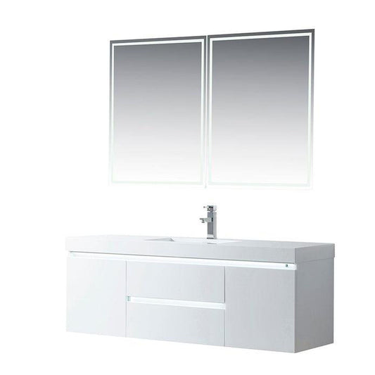 Vanity Art Annecy 60" Glossy White Wall Mounted LED Lighted Vanity Set With White Engineered Stone Top and Integrated Single Sink