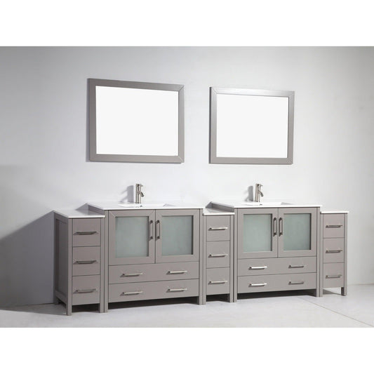 Vanity Art Brescia 108" Double Gray Freestanding Modern Bathroom Vanity Set With Integrated Ceramic Sink, 2 Shelves, 13 Dovetail Drawers and 2 Mirrors