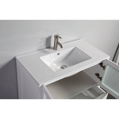 Vanity Art Brescia 108" Double White Freestanding Modern Bathroom Vanity Set With Integrated Ceramic Sink, 2 Shelves, 13 Dovetail Drawers and 2 Mirrors