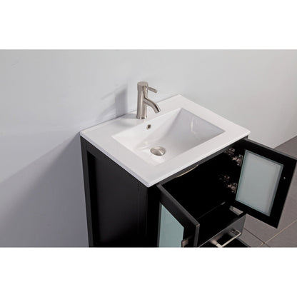 Vanity Art Brescia 24" Single Espresso Freestanding Vanity Set With Integrated Ceramic Sink, 1 Shelf, 2 Dovetail Drawers and Mirror