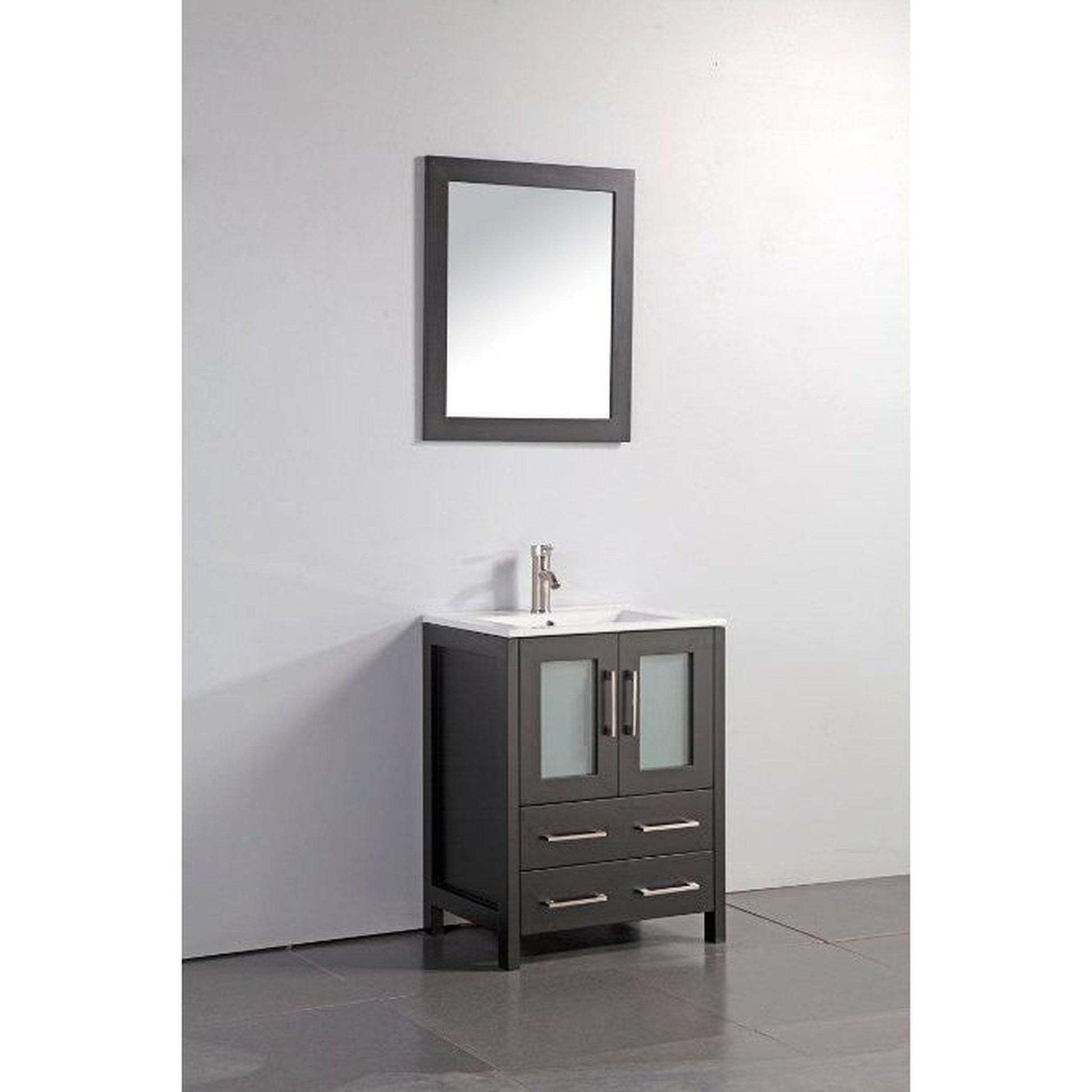 Vanity Art Brescia 24" Single Espresso Freestanding Vanity Set With Integrated Ceramic Sink, 1 Shelf, 2 Dovetail Drawers and Mirror