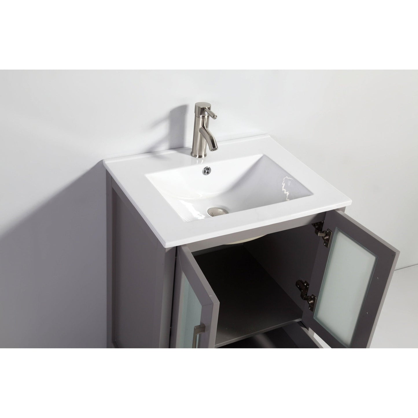 Vanity Art Brescia 24" Single Gray Freestanding Vanity Set With Integrated Ceramic Sink, 1 Shelf, 2 Dovetail Drawers and Mirror
