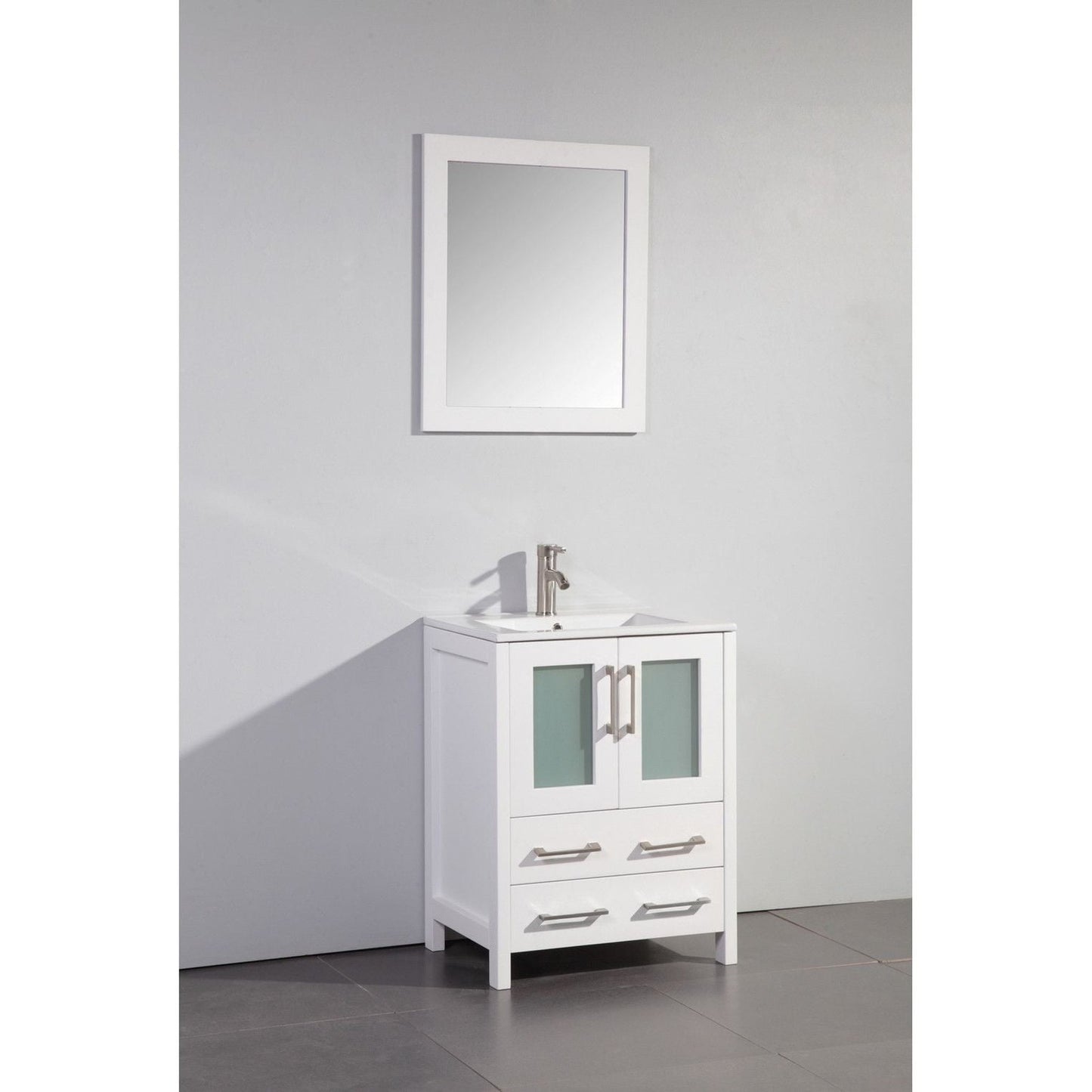 Vanity Art Brescia 24" Single White Freestanding Vanity Set With Integrated Ceramic Sink, 1 Shelf, 2 Dovetail Drawers and Mirror