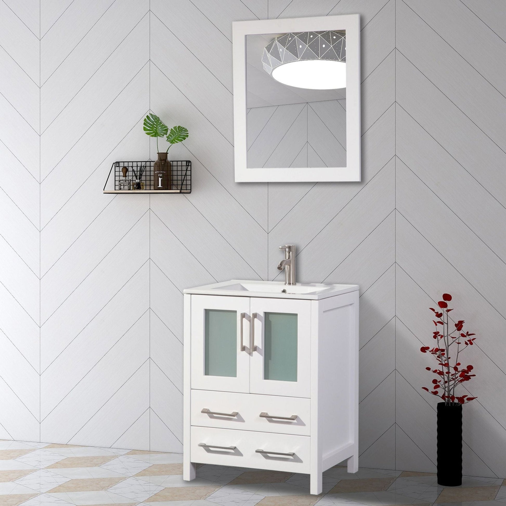 Vanity Art 24 Inch Single Sink Bathroom Vanity Compact Set 2 Large Folding  Doors 1 Shelf 2 Dove-Tailed Drawers Ceramic Top Bathroom Cabinet with Free  Mirror VA3024B 