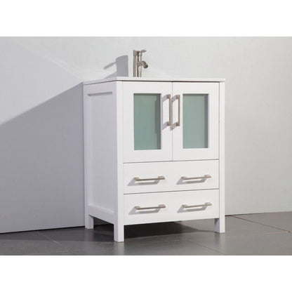 Vanity Art Brescia 24" Single White Freestanding Vanity Set With Integrated Ceramic Sink, 1 Shelf, 2 Dovetail Drawers and Mirror