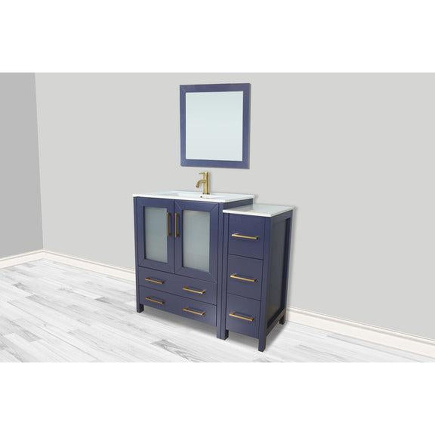 Vanity Art Brescia 36" Single Blue Freestanding Modern Bathroom Vanity Set With Integrated Ceramic Sink, 1 Shelf, 1 Side Cabinet and Mirror