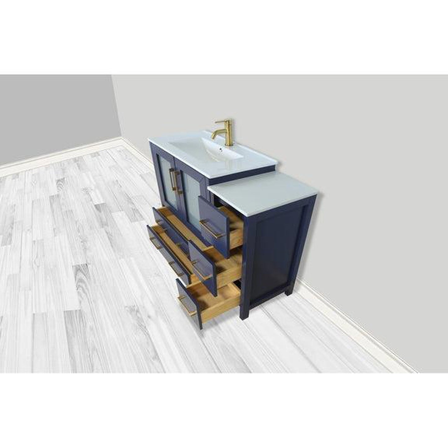 Vanity Art Brescia 36" Single Blue Freestanding Modern Bathroom Vanity Set With Integrated Ceramic Sink, 1 Shelf, 1 Side Cabinet and Mirror