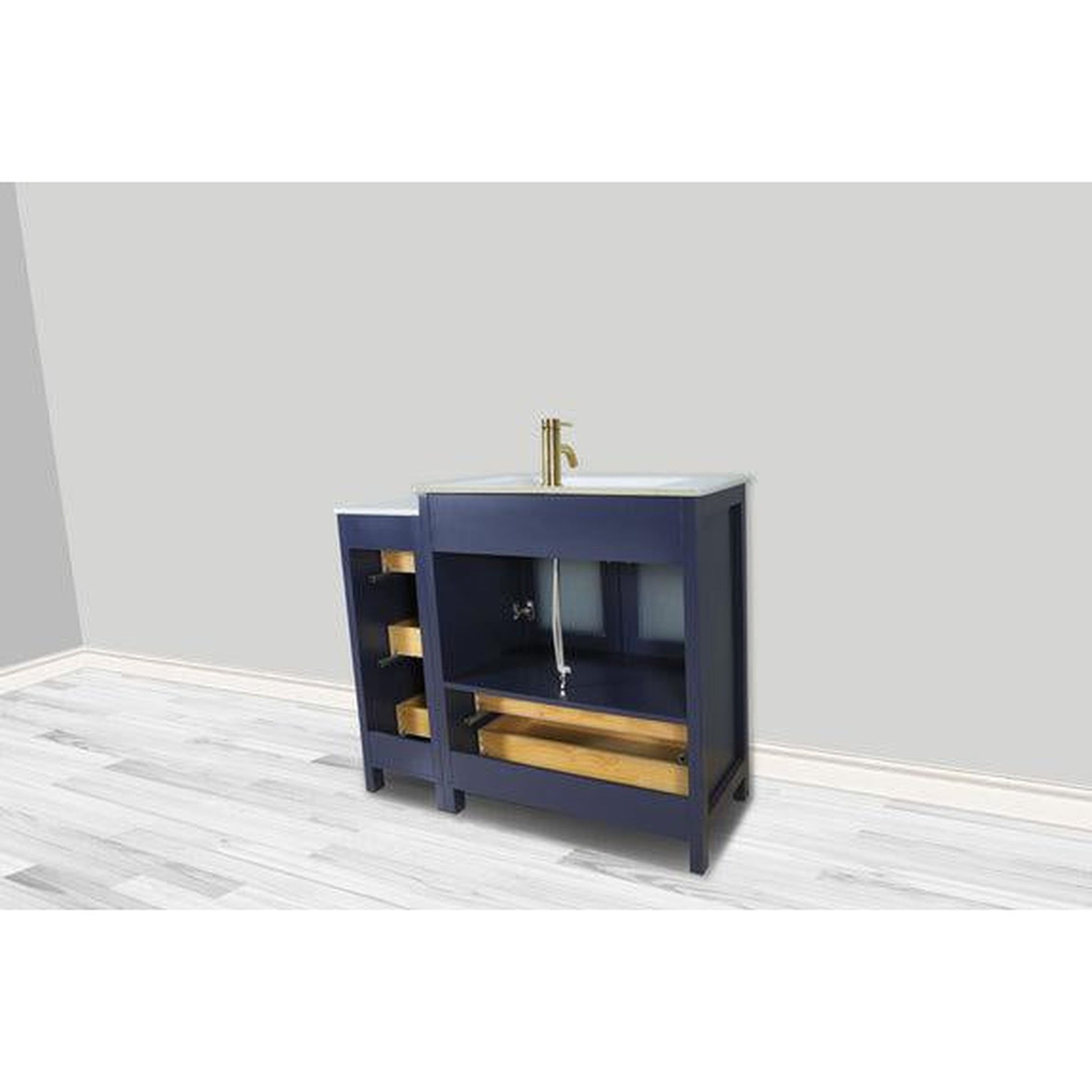 Vanity Art Brescia 36" Single Blue Freestanding Modern Bathroom Vanity Set With Integrated Ceramic Sink, 1 Shelf, 1 Side Cabinet and Mirror