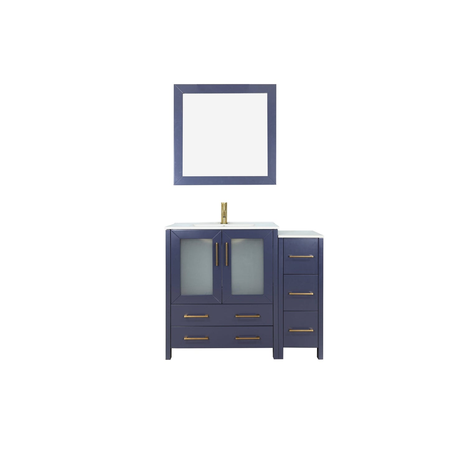 Vanity Art Brescia 36" Single Blue Freestanding Modern Bathroom Vanity Set With Integrated Ceramic Sink, 1 Shelf, 1 Side Cabinet and Mirror