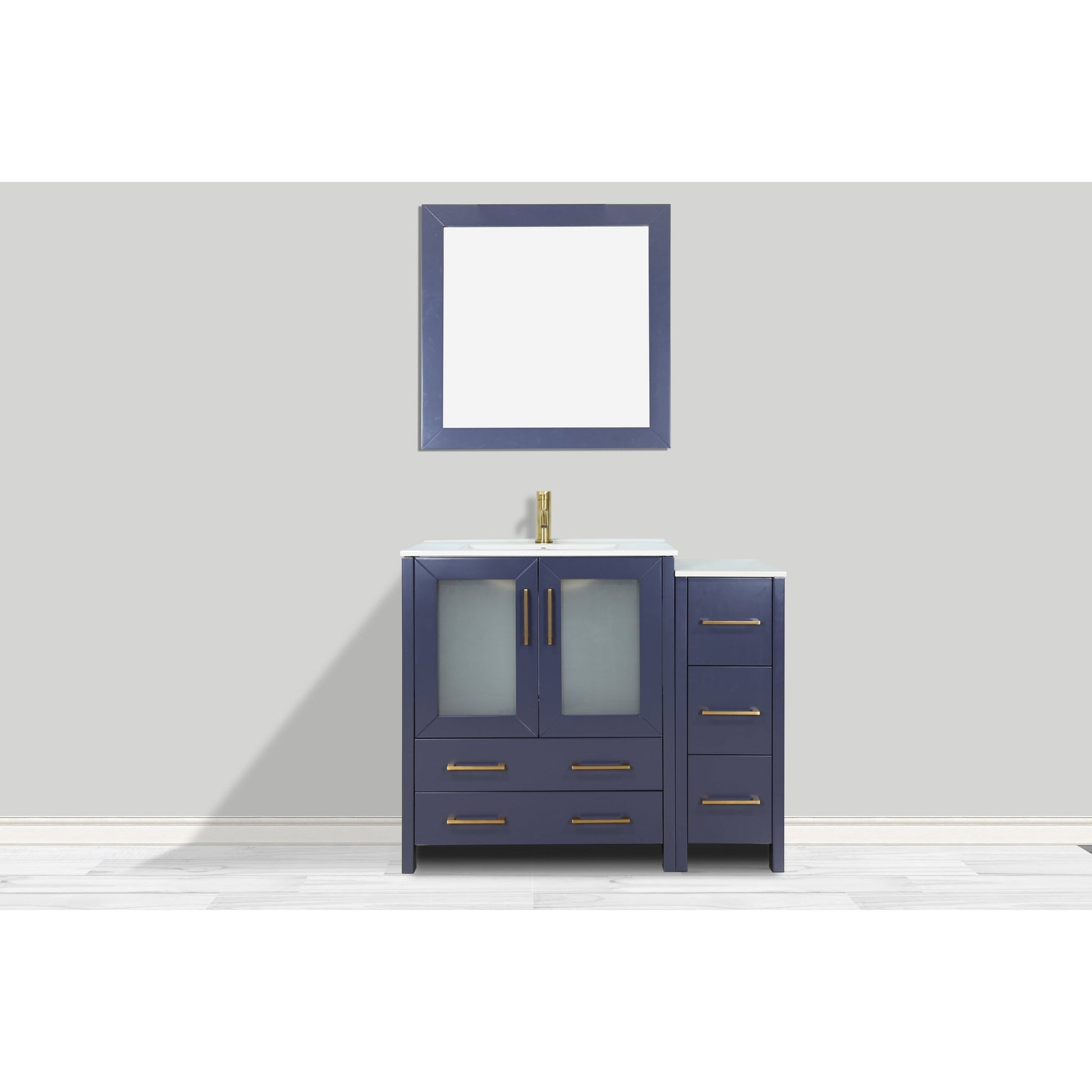 Vanity Art Brescia 36" Single Blue Freestanding Modern Bathroom Vanity Set With Integrated Ceramic Sink, 1 Shelf, 1 Side Cabinet and Mirror