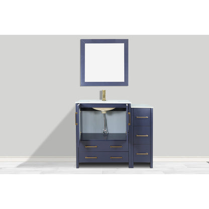 Vanity Art Brescia 36" Single Blue Freestanding Modern Bathroom Vanity Set With Integrated Ceramic Sink, 1 Shelf, 1 Side Cabinet and Mirror