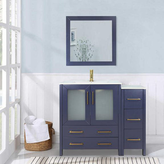 Vanity Art Brescia 36" Single Blue Freestanding Modern Bathroom Vanity Set With Integrated Ceramic Sink, 1 Shelf, 1 Side Cabinet and Mirror