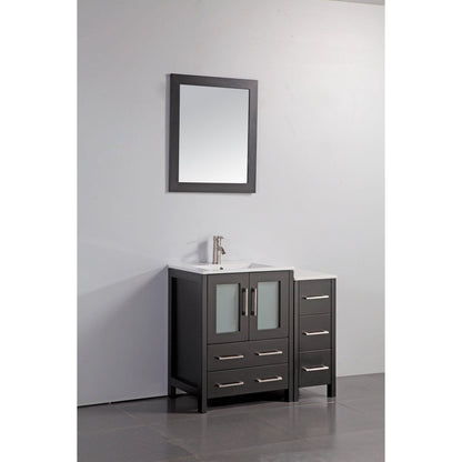 Vanity Art Brescia 36" Single Espresso Freestanding Modern Bathroom Vanity Set With Integrated Ceramic Sink, 1 Shelf, 1 Side Cabinet and Mirror