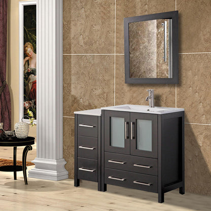 Vanity Art Brescia 36" Single Espresso Freestanding Modern Bathroom Vanity Set With Integrated Ceramic Sink, 1 Shelf, 1 Side Cabinet and Mirror