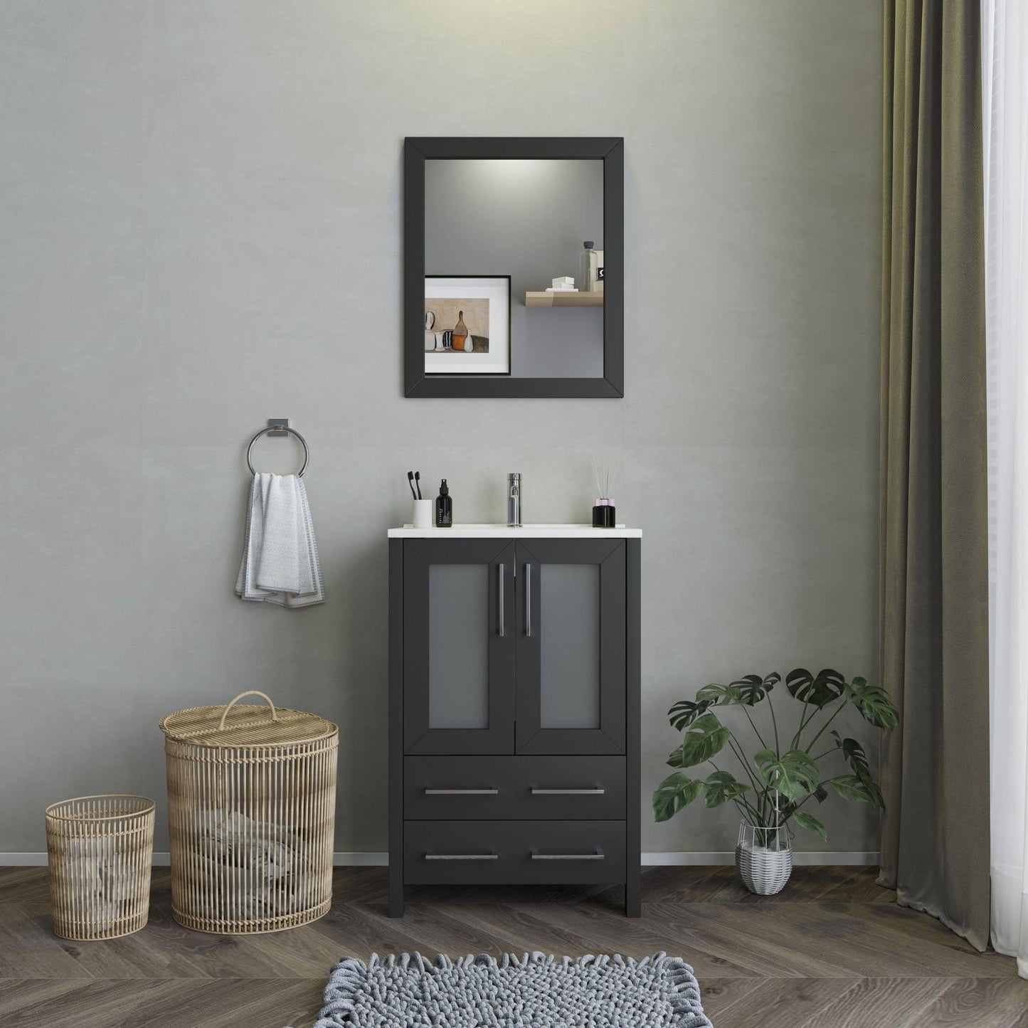 Vanity Art Brescia 36" Single Espresso Freestanding Modern Bathroom Vanity Set With Integrated Ceramic Sink, 1 Shelf, 1 Side Cabinet and Mirror