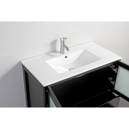 Vanity Art Brescia 36" Single Espresso Freestanding Modern Bathroom Vanity Set With Integrated Ceramic Sink, 1 Shelf, 2 Drawers and Mirror