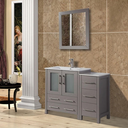 Vanity Art Brescia 36" Single Gray Freestanding Modern Bathroom Vanity Set With Integrated Ceramic Sink, 1 Shelf, 1 Side Cabinet and Mirror