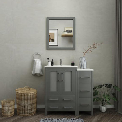 Vanity Art Brescia 36" Single Gray Freestanding Modern Bathroom Vanity Set With Integrated Ceramic Sink, 1 Shelf, 1 Side Cabinet and Mirror