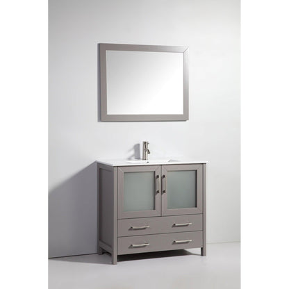 Vanity Art Brescia 36" Single Gray Freestanding Modern Bathroom Vanity Set With Integrated Ceramic Sink, 1 Shelf, 2 Drawers and Mirror