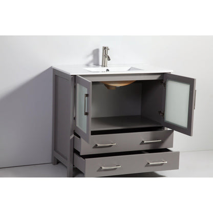 Vanity Art Brescia 36" Single Gray Freestanding Modern Bathroom Vanity Set With Integrated Ceramic Sink, 1 Shelf, 2 Drawers and Mirror