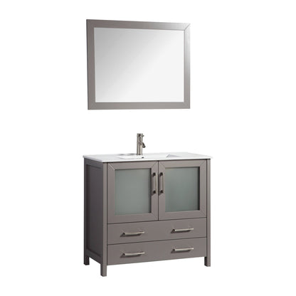 Vanity Art Brescia 36" Single Gray Freestanding Modern Bathroom Vanity Set With Integrated Ceramic Sink, 1 Shelf, 2 Drawers and Mirror