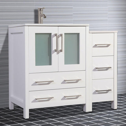 Vanity Art Brescia 36" Single White Freestanding Modern Bathroom Vanity Set With Integrated Ceramic Sink, 1 Shelf, 1 Side Cabinet and Mirror