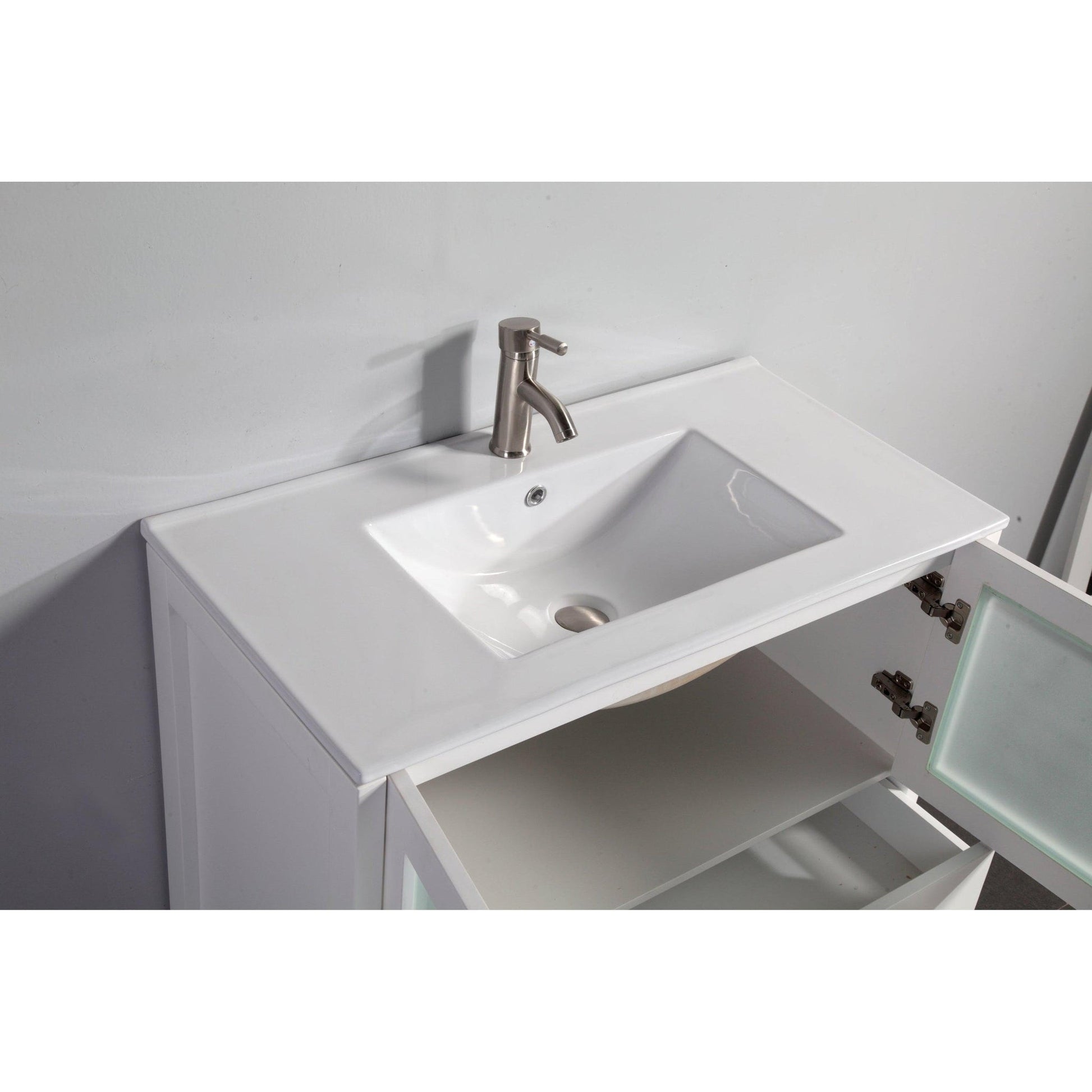 Vanity Art Brescia 36" Single White Freestanding Modern Bathroom Vanity Set With Integrated Ceramic Sink, 1 Shelf, 2 Drawers and Mirror