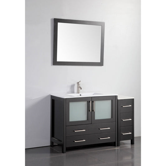 Vanity Art Brescia 48" Single Espresso Freestanding Modern Bathroom Vanity Set With Integrated Ceramic Sink, 1 Side Cabinet and Mirror