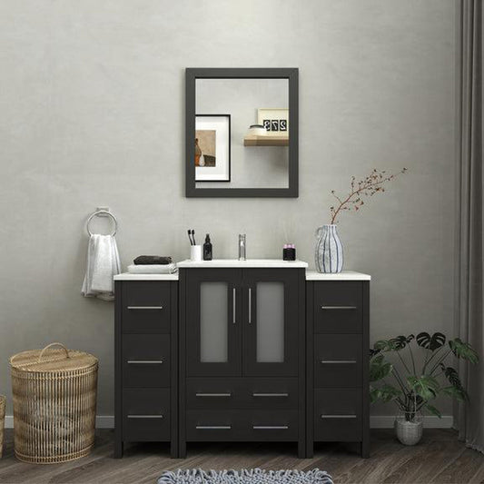 Vanity Art Brescia 48" Single Espresso Freestanding Modern Bathroom Vanity Set With Integrated Ceramic Sink, 2 Side Cabinet and Mirror