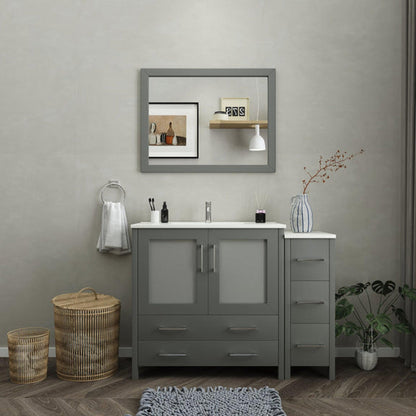 Vanity Art Brescia 48" Single Gray Freestanding Modern Bathroom Vanity Set With Integrated Ceramic Sink, 1 Side Cabinet and Mirror